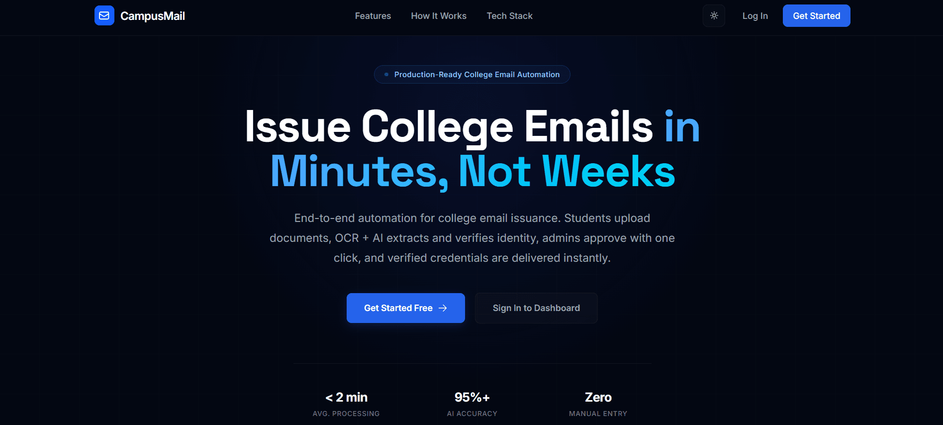 Institutional Email Automation SaaS landing page