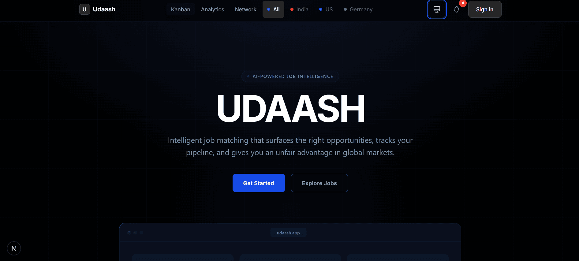 UDAASH Job Intelligence Platform landing page