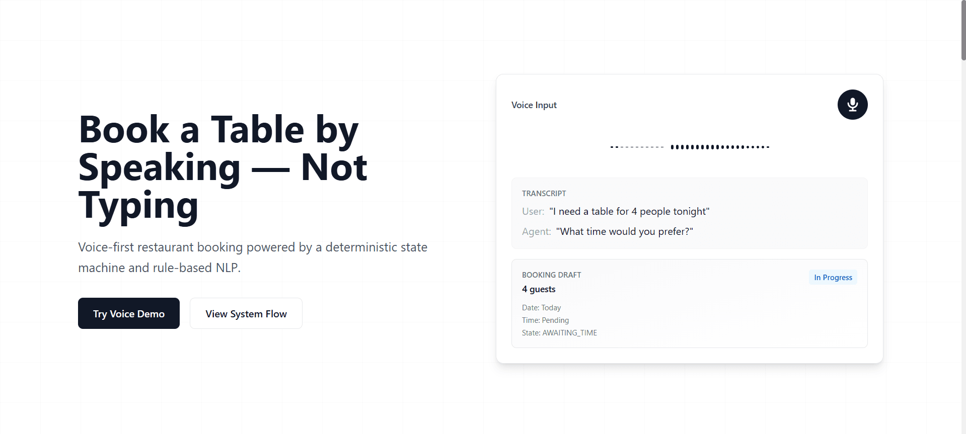 AI Voice Booking Agent landing page