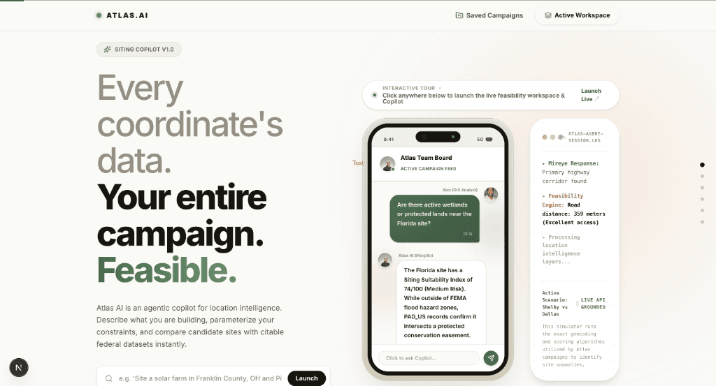 Atlas AI — Location Siting & Decision Intelligence Platform landing page